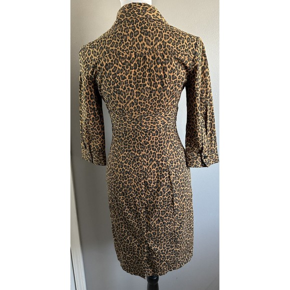 Express Design Studio Animal Print Dress 2 Button Down Shirt 3/4 Sleeve Pencil - Picture 4 of 8
